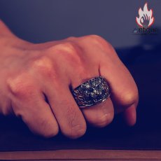 画像8: Antique Jewelry S925 シルバー 精密仕上げ 百獣の王タイガーデザインリング ゴールド焔柄 メンズタイガーヘッドリング (8)