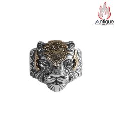 画像1: Antique Jewelry S925 シルバー 個性的タイガーヘッドリング メンズ 虎デザイン ゴシック調 サイズ調整可能オープンリング (1)