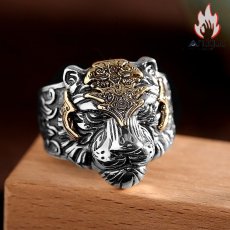 画像2: Antique Jewelry S925 シルバー 個性的タイガーヘッドリング メンズ 虎デザイン ゴシック調 サイズ調整可能オープンリング (2)