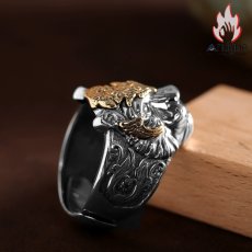画像3: Antique Jewelry S925 シルバー 個性的タイガーヘッドリング メンズ 虎デザイン ゴシック調 サイズ調整可能オープンリング (3)