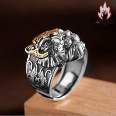 画像4: Antique Jewelry S925 シルバー 個性的タイガーヘッドリング メンズ 虎デザイン ゴシック調 サイズ調整可能オープンリング (4)