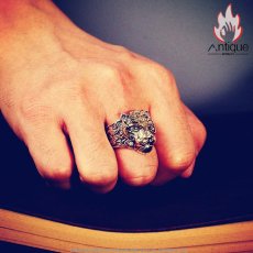 画像6: Antique Jewelry S925 シルバー 個性的タイガーヘッドリング メンズ 虎デザイン ゴシック調 サイズ調整可能オープンリング (6)
