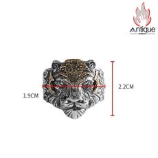 画像7: Antique Jewelry S925 シルバー 個性的タイガーヘッドリング メンズ 虎デザイン ゴシック調 サイズ調整可能オープンリング (7)