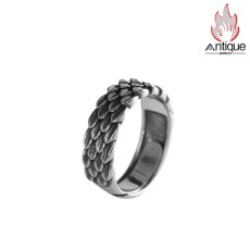 画像1: Antique Jewelry S925 シルバー 龍鱗デザインリング ユニセックス ヴィンテージ調 カップル用 オープンリング (1)