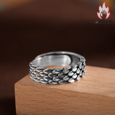 画像3: Antique Jewelry S925 シルバー 龍鱗デザインリング ユニセックス ヴィンテージ調 カップル用 オープンリング (3)