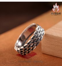 画像4: Antique Jewelry S925 シルバー 龍鱗デザインリング ユニセックス ヴィンテージ調 カップル用 オープンリング (4)