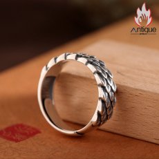 画像5: Antique Jewelry S925 シルバー 龍鱗デザインリング ユニセックス ヴィンテージ調 カップル用 オープンリング (5)