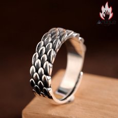 画像6: Antique Jewelry S925 シルバー 龍鱗デザインリング ユニセックス ヴィンテージ調 カップル用 オープンリング (6)