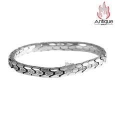画像1: Antique Jewelry S925 シルバー スネークボーンブレスレット ユニセックス光面デザイン 欧米風パンク調 ギフトに最適 (1)
