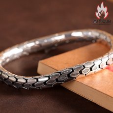 画像5: Antique Jewelry S925 シルバー スネークボーンブレスレット ユニセックス光面デザイン 欧米風パンク調 ギフトに最適 (5)