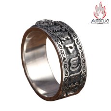 画像1: Antique Jewelry S925 シルバー 個性的 金剛杵・卍字デザインリング メンズ 六字真言 ヴィンテージ調リング (1)