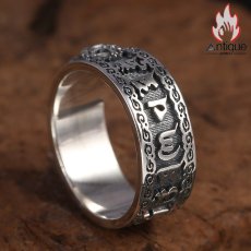 画像2: Antique Jewelry S925 シルバー 個性的 金剛杵・卍字デザインリング メンズ 六字真言 ヴィンテージ調リング (2)