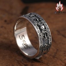 画像3: Antique Jewelry S925 シルバー 個性的 金剛杵・卍字デザインリング メンズ 六字真言 ヴィンテージ調リング (3)