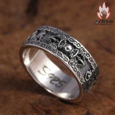 画像4: Antique Jewelry S925 シルバー 個性的 金剛杵・卍字デザインリング メンズ 六字真言 ヴィンテージ調リング (4)