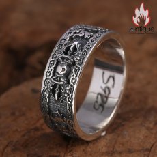 画像5: Antique Jewelry S925 シルバー 個性的 金剛杵・卍字デザインリング メンズ 六字真言 ヴィンテージ調リング (5)