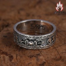 画像6: Antique Jewelry S925 シルバー 個性的 金剛杵・卍字デザインリング メンズ 六字真言 ヴィンテージ調リング (6)
