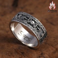 画像7: Antique Jewelry S925 シルバー 個性的 金剛杵・卍字デザインリング メンズ 六字真言 ヴィンテージ調リング (7)