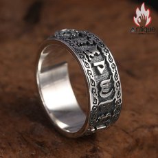 画像8: Antique Jewelry S925 シルバー 個性的 金剛杵・卍字デザインリング メンズ 六字真言 ヴィンテージ調リング (8)
