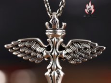 画像10: Antique Jewelry S925 シルバー エンジェルウィング クロス クラウンデザイン 個性的ヴィンテージ ユニセックスペンダントネックレス (10)