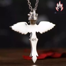 画像3: Antique Jewelry S925 シルバー エンジェルウィング クロス クラウンデザイン 個性的ヴィンテージ ユニセックスペンダントネックレス (3)