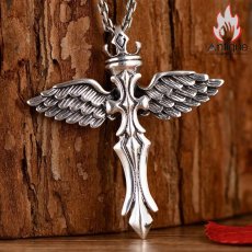 画像4: Antique Jewelry S925 シルバー エンジェルウィング クロス クラウンデザイン 個性的ヴィンテージ ユニセックスペンダントネックレス (4)