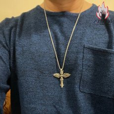 画像6: Antique Jewelry S925 シルバー エンジェルウィング クロス クラウンデザイン 個性的ヴィンテージ ユニセックスペンダントネックレス (6)