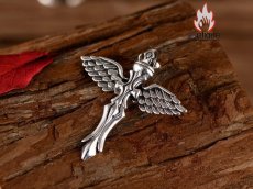 画像7: Antique Jewelry S925 シルバー エンジェルウィング クロス クラウンデザイン 個性的ヴィンテージ ユニセックスペンダントネックレス (7)