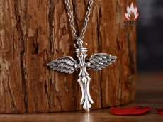 画像8: Antique Jewelry S925 シルバー エンジェルウィング クロス クラウンデザイン 個性的ヴィンテージ ユニセックスペンダントネックレス (8)