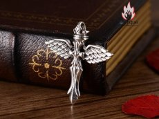 画像9: Antique Jewelry S925 シルバー エンジェルウィング クロス クラウンデザイン 個性的ヴィンテージ ユニセックスペンダントネックレス (9)