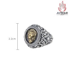 画像10: Antique Jewelry S925 シルバー ゴールドライオンヘッドリング 唐草模様 メンズ ヴィンテージゴシック調 ライオンリング (10)