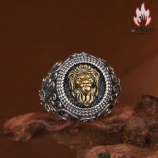 画像5: Antique Jewelry S925 シルバー ゴールドライオンヘッドリング 唐草模様 メンズ ヴィンテージゴシック調 ライオンリング (5)