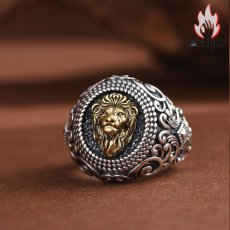 画像7: Antique Jewelry S925 シルバー ゴールドライオンヘッドリング 唐草模様 メンズ ヴィンテージゴシック調 ライオンリング (7)