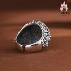画像8: Antique Jewelry S925 シルバー ゴールドライオンヘッドリング 唐草模様 メンズ ヴィンテージゴシック調 ライオンリング (8)