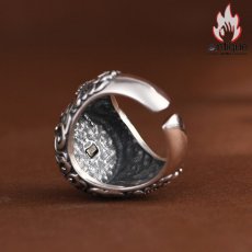 画像9: Antique Jewelry S925 シルバー ゴールドライオンヘッドリング 唐草模様 メンズ ヴィンテージゴシック調 ライオンリング (9)