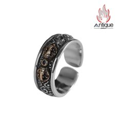 画像1: Antique Jewelry S925 シルバー 精巧なゴールド調金剛杵デザインリング 法器降魔杵 ユニセックス オープンリング (1)