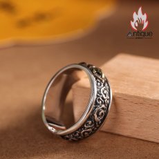 画像2: Antique Jewelry S925 シルバー 精巧なゴールド調金剛杵デザインリング 法器降魔杵 ユニセックス オープンリング (2)