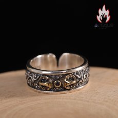 画像3: Antique Jewelry S925 シルバー 精巧なゴールド調金剛杵デザインリング 法器降魔杵 ユニセックス オープンリング (3)