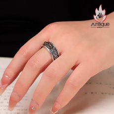 画像6: Antique Jewelry S925 シルバー 精巧なゴールド調金剛杵デザインリング 法器降魔杵 ユニセックス オープンリング (6)