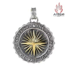 画像1: Antique Jewelry S925 シルバー ゴールド調 星 & 太陽トライデントペンダント メンズ シンプルヴィンテージ (1)