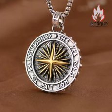 画像2: Antique Jewelry S925 シルバー ゴールド調 星 & 太陽トライデントペンダント メンズ シンプルヴィンテージ (2)