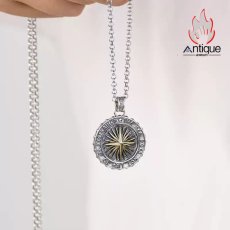 画像9: Antique Jewelry S925 シルバー ゴールド調 星 & 太陽トライデントペンダント メンズ シンプルヴィンテージ (9)