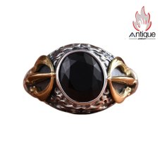 画像1: Antique Jewelry S925 シルバー 精巧な金剛杵リング メンズ人差し指リング 降魔杵オニキス ヴィンテージ宮廷風 (1)