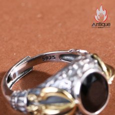 画像10: Antique Jewelry S925 シルバー 精巧な金剛杵リング メンズ人差し指リング 降魔杵オニキス ヴィンテージ宮廷風 (10)