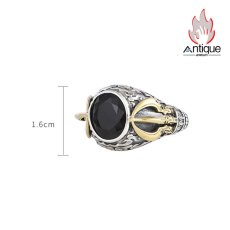 画像11: Antique Jewelry S925 シルバー 精巧な金剛杵リング メンズ人差し指リング 降魔杵オニキス ヴィンテージ宮廷風 (11)