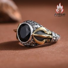 画像3: Antique Jewelry S925 シルバー 精巧な金剛杵リング メンズ人差し指リング 降魔杵オニキス ヴィンテージ宮廷風 (3)