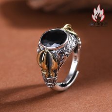 画像5: Antique Jewelry S925 シルバー 精巧な金剛杵リング メンズ人差し指リング 降魔杵オニキス ヴィンテージ宮廷風 (5)