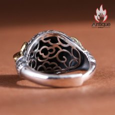 画像7: Antique Jewelry S925 シルバー 精巧な金剛杵リング メンズ人差し指リング 降魔杵オニキス ヴィンテージ宮廷風 (7)