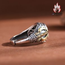 画像9: Antique Jewelry S925 シルバー 精巧な金剛杵リング メンズ人差し指リング 降魔杵オニキス ヴィンテージ宮廷風 (9)