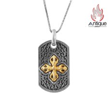 画像1: Antique Jewelry S925 シルバーアクセサリー 金剛杵 十字薔薇 クロスモチーフ メンズペンダント ヴィンテージ風 (1)