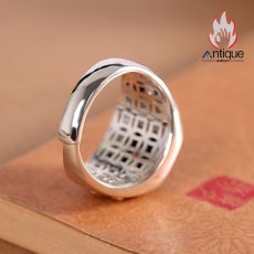 画像6: Antique Jewelry S925 シルバー 精巧な金剛杵・降魔デザイン メンズオープンリング 黒オニキスリング サイズ調整可 (6)